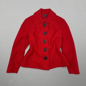 VTG Retro Button Up Jacket in Cherry Red Wool Twee Classic Women's Medium Petite